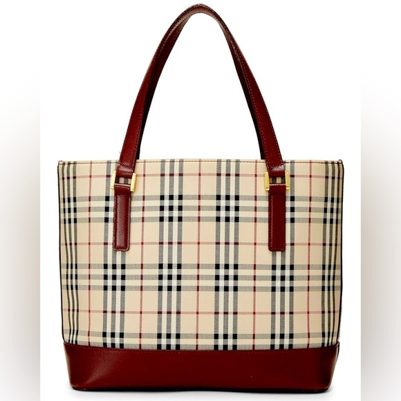 BURBERRY Burgundy House Check Canvas Handbag w/COA, EUC - Picture 4 of 7